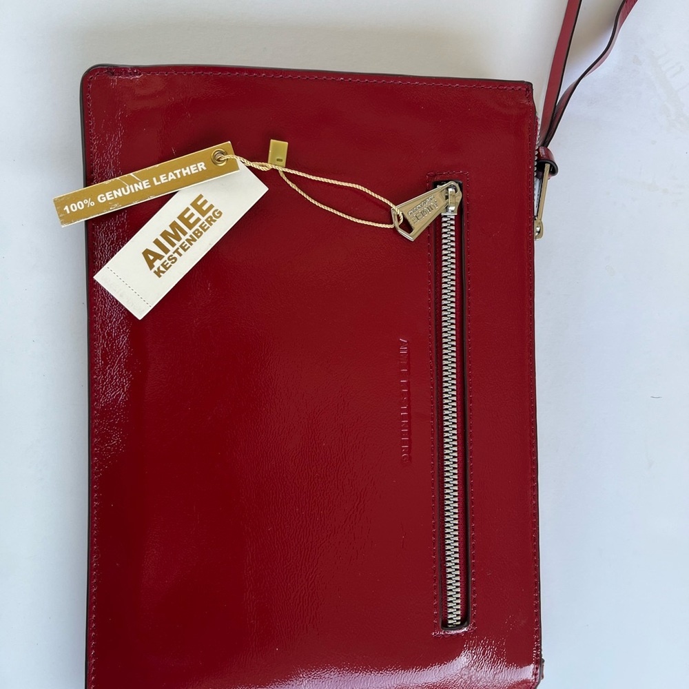 Aimee Kestenberg Red Leather Clutch Sicily Purse Bag Pouch Zipper.